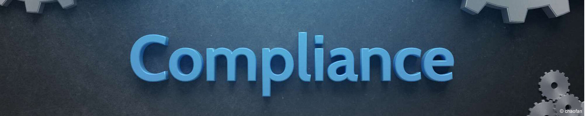 Grafik mit Zahnrädern und Schriftzug: Compliance